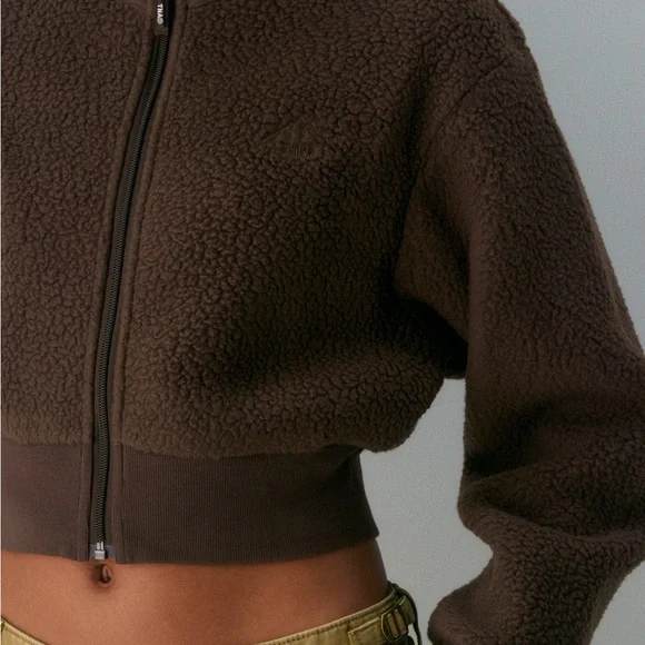 Aritzia Polartec Thermal Pro Mockneck Crop Zip Up Rich Mocha Brown - Picture 3 of 6